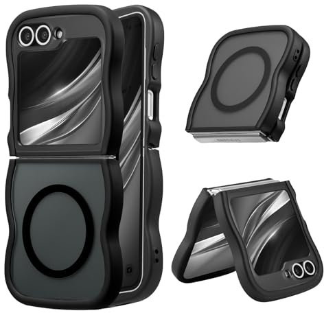 UEEBAI - Carcasa magnética para Samsung Z Flip 7 FE/Z Flip 6/Z Flip 5 5G Wave Frame Funda de silicona líquida con carga inalámbrica, funda protectora antigolpes Bumper Cover Flip Case Negro
