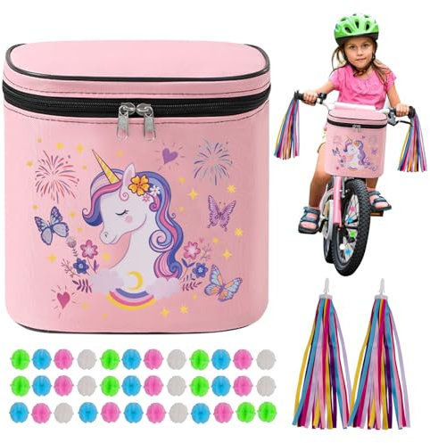 YANSYUN Lenkertasche Fahrrad Kinder Fahrradkorb Vorne Enthalten Fahrradspeichen Deko Streamer Bändchen wasserdichte Fahrrad Zubehör für Kinder