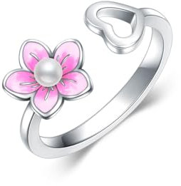 Flpruy Zehenringe für Frauen 925 Silber einstellbar Perle Blume Zehenring für Sommer Strand offene Zehe Fußschmuck