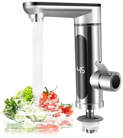 Instant Hot Water Tap 3000W, Stainless Electric Faucet Heater, Instant Cold and Hot Water Faucet with LED Display, Instant Electric Heating Faucet for Home Kitchen Bathroom (01)