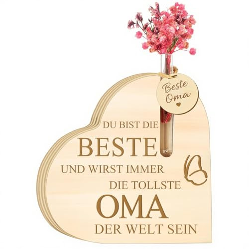 Beste Oma Geschenk Mutter Geschenke Geburtstag Holzherz mit Ewige Blumen, Coole Muttertagsgeschenke Geburtstagsgeschenk für Oma Geschenk Weihnachten