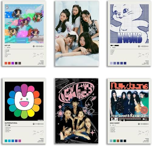 FDSFE NewJeans Leinwandposter mit Albumcover, limitierte Auflage, Schlafzimmerdekoration, Landschaft, Büro, Raumdekoration, Geschenk, ungerahmt, 20 x 30 cm, 6 Stück