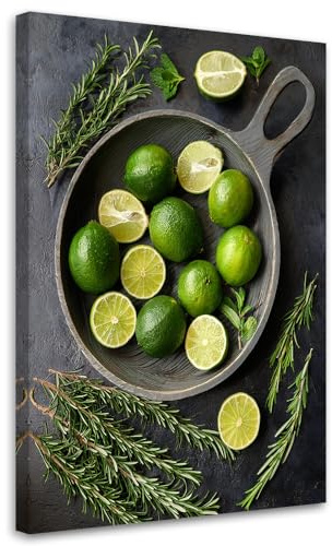 Feeby Wandbilder - Bilder Schlafzimmer - Limettenfrucht-Küchenbar - 40x60 1tlg - Wohnzimmer Bild Groß - Wohnungs - Foto Geschenk - Leinwand Wall Art - Wand Deko