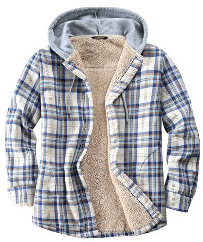 Derbars Damen Sherpa Gefüttert Flanell Hemdjacke Baumwolle Plaid Fleece Button Down Jacken mit Kapuze für Frauen