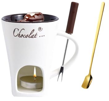 Bagiaope Schokoladen Tasse Mit Teelicht | Schokofondue Tasse Set mit Gabel | Keramik Schoko Fondue Tassen | Schokoladenfondue Becher für Käse,Schokolade,Butter und Karamell