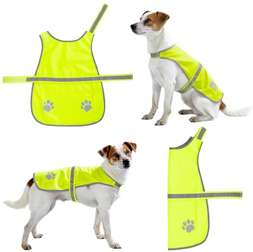Reflektierende Hunde-Sicherheitsweste, Hochsichtbare fluoreszierend-gelbe Hundeweste mit elastischen Gurten, Passend für Hunde mit 38–39 cm Halsumfang