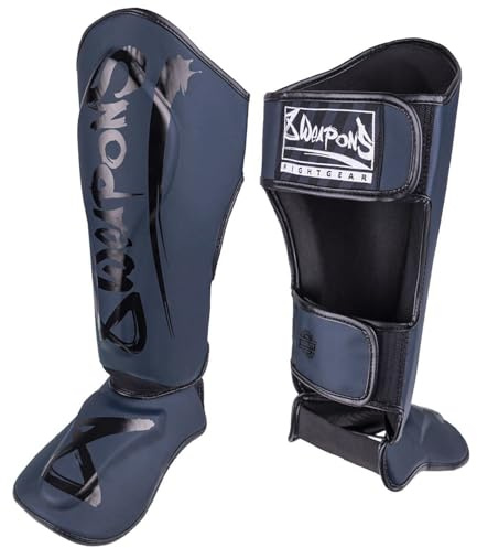 8 WEAPONS Schienbeinschoner Unlimited 2.0, Navy-schwarz, Größe M, Training & Wettkampf, Hochwertiges Kunstleder und perfekte Dämpfung, Muay Thai, K1, MMA, Karate & Kickboxen