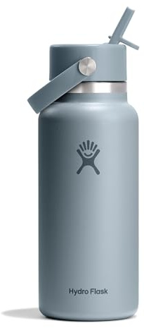 Hydro Flask – Wide Flex Straw Cap 946 ml (32 oz) Bottle | Edelstahl, auslaufsicherer Strohhalm, spülmaschinenfest – Kalt 24 Std. – Wide Mouth – Shale Gray