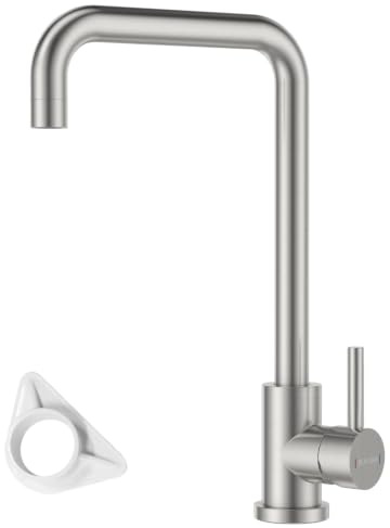 BLYLUND Kitchen Mixer Tap, Stainless Steel Kitchen Tap with Pull Out Spray 360° Swivel Single Handle Sink Taps 1 Hole with Rectangle L-Shaped Kitchen Faucet, Brushed Nickel