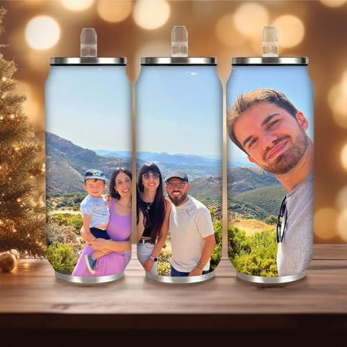 soulglass Borraccia personalizzata da 17oz con foto, tazza da viaggio a doppia parete in acciaio inossidabile, isolata e a prova di perdite, con cannuccia, tazza da caffè portatile.