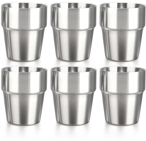 6PCS Stainless Steel Cups 175ml/6oz Food-Grade Metal Cups with Dual Wall Heat-Resistant & Stackable Mugs for Toddlers, Home, Restaurant Stainless Steel, Cup, Toddler Cup