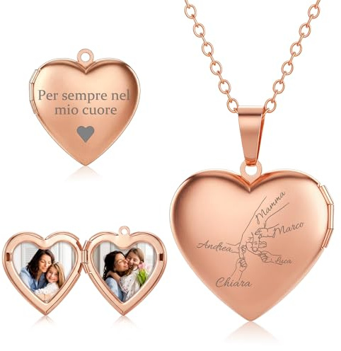 AAQ Collana con foto personalizzata per donna - collana apribile a cuore con nome e testo personalizzati, regalo per mamma e nonna per e Festa della Mamma