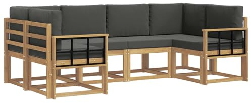 vidaXL Outdoor-Sofagarnitur mit Kissen 6 pcs Weiß und Anthrazit, Akazienholz, modernes Gartensofa, Outdoor-Sitzgruppe, Gartenmöbel für die Veranda, wetterfest