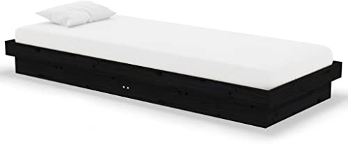 Qnhdfrt Massivholzbett 75x190 cm, Stabiler Bettrahmen aus massivem Kiefernholz, Einzelbett in Schwarz, Inklusive Lattenrost, Rustikales Design für Schlafzimmer und Gästezimmer