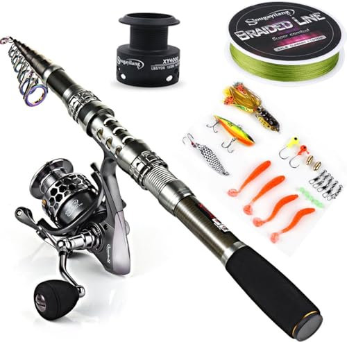 Sougayilang - Canna da pesca telescopica e mulinello in fibra di carbonio e accessori per viaggi in oceano e pesca d' acqua dolce e salata, Fishing Full Kits without Carrier Case, 1.8M/5.91FT