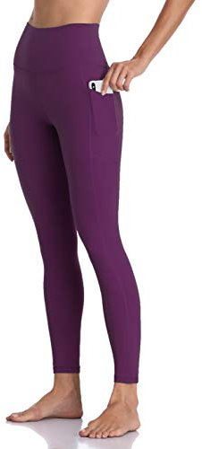 Colorfulkoala 7/8 Leggings Damen mit Taschen High Waist Sportleggings Blickdicht Scrunch Bauchweg Yogahose Sporthose, Tiefes Violett, L