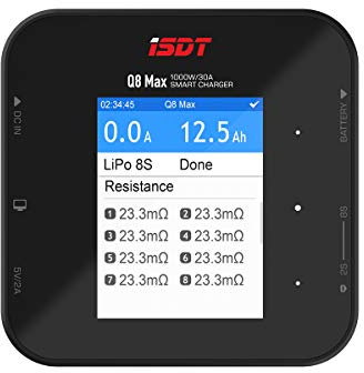 ISDT Q8 MAX Battgo Lipo Battery Charger/Discharger, Balance Charger Discharger 30A 1000W DC 2-8S LCD Display Digital Smart Battery Balance Charger Li-Po Li-Hv Li-Ion Li-Fe NiMH Ni-Cd Pb, S-Q8MAX-US