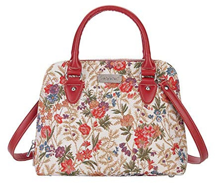 William Kilburn Handbag – Elegant 18th Century Floral Design – Vintage-Inspired Faux Leather Tote – Stylish & Spacious Shoulder Bag – Timeless Watercolour Textile Art (Flower Meadow; CONV-FLMD)