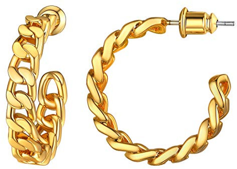 U7 Gold Hoops Huggie Earrings For Women Cuban Link Small Half Drop Earrings