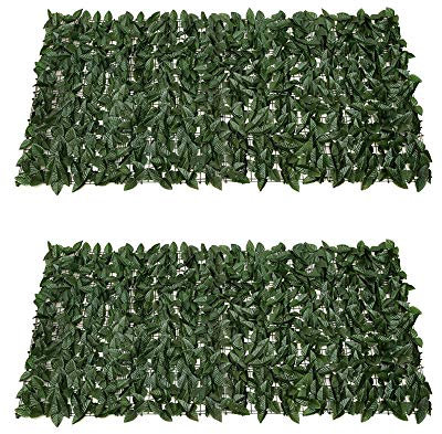 Esoes 2pcs Artificial Ivy Privacy Fence Screen 0.5 * 1M, Fence Screening Trellis with Artificial Leaves, Plant Wall Fake Grass Decorative Garden Screening for Balcony Garden Decoration-Dark Green