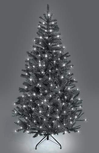 8ft/2.4m Pre-Lit Artificial Christmas Tree Alaskan Pine Black 1100 Tips - 320 Cool White LEDs Metal Stand Xmas Home Decorations