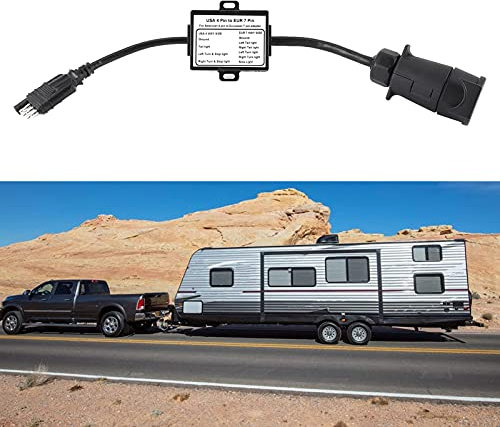 minifinker 4-Wege-Flachstecker (US-Fahrzeug) auf 7-Wege-Rundstecker, Plug-and-Play-Lichtkonverter, 17,7 Zoll Usa 4-Polig Zu Eur 7-Poliger Adapter-Stopp- / Bremssignal-Trennschalter