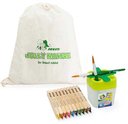 JOLLY Kita/Kiga Starter-Paket | 20 extra-dicke, wasservermalbare Naturbuntstifte | inkl. 2 Pinsel, Aqua-Boxx und Aufbewahrungsbeutel, 1 stück (1er Pack)