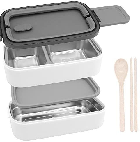 Beowanzk Lunch Box with 3 Compartments,Leakproof Lunchbox for Adults and Kids,Reusable Stainless Steel Thermal Microwavable Bento Box Add Water Keep Warm Hot Food Container,BPA-Free,Refrigerable