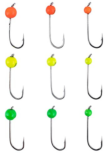 Zite Fishing Tungsten-Jighaken Set Neon - 9 STK 0,3g-1,2g Tungstenperlen am Forellenhaken - Je 3 x für Gummiköder Forellenköder Ultra Light Angeln