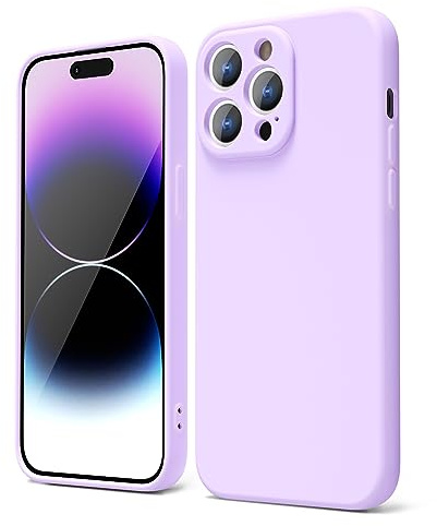 oakxco for iPhone 14 Pro Max Phone Case Liquid Silicone, Cute Thin Slim Soft Rubber TPU Plain Smooth Gel Cover for Women Girl, Matte Solid Protective & Shockproof, Light Purple