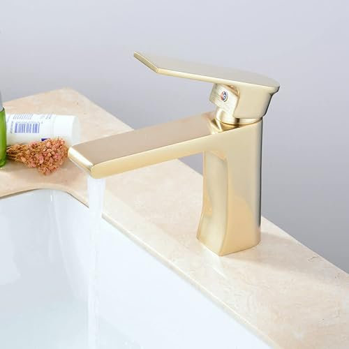 Leekayer Robinet de salle de bains Or brossé Mitigeur d'évier de salle de bain 1 trou montage lavabo mitigeur lavabo robinet en laiton moderne,LK66828BG