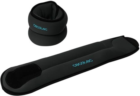 Cecotec Poids pour Chevilles et Poignets Ajustables Drumfit AnkleBell 2000 Neo. Ensemble de 2 Chevillères Ajustables avec Velcro, Poids de 2 kg chacune, Remplies de Sable, Dimensions 42x10x3.5cm