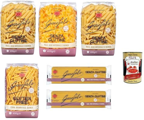 Italian Gourmet Glutenfreie Pasta Mix 6 x 400g Penne Farfalle Casarecce | Mais, Reis und Quinoa; senza glutine, kochfest al dente, Vorrat für Familie, Gesamtnettogewicht 2,4 kg + Kostenlos Polpa 400g