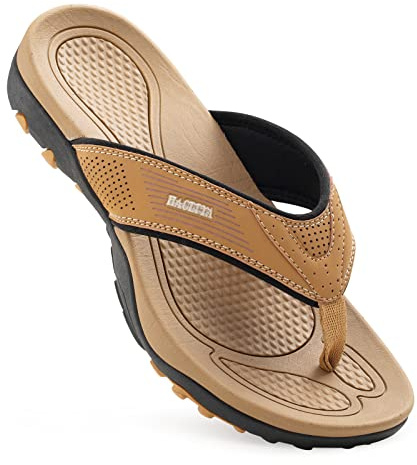 HAOLIRA Men's Surfing Flip Flop Leather Arch Support Summer Holiday Beach Sports Thong Sandals for Indoor Outdoor Comfort Casual Plantar Fasciitis Slippers(NA2 Tawny 45/11UK)