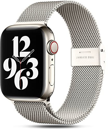 Funbiz Bracelet Compatible avec Bracelet Apple Watch 38mm 40mm 41mm, Bracelet Métal Inoxydable avec Boucle Réglable pour Bracelet iWatch Series 8/7/6/SE/5/4/3/2/1, 38mm/40mm/41mm, LumièreStellaire