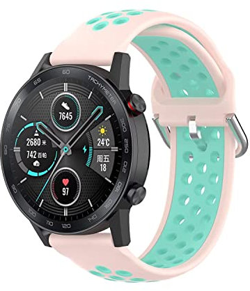 FTRONGRT 20mm Uhrenarmband Kompatibel mit TicWatch E3, Weiches Silikonarmband, Ersatzarmband für TicWatch E3 - (Hellrosa Blaugrün)