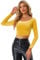 Allegra K Women's Velvet Long Sleeve Crops Off Shoulder Solid Crop Top Slim Fit Saree Blouse Yellow M