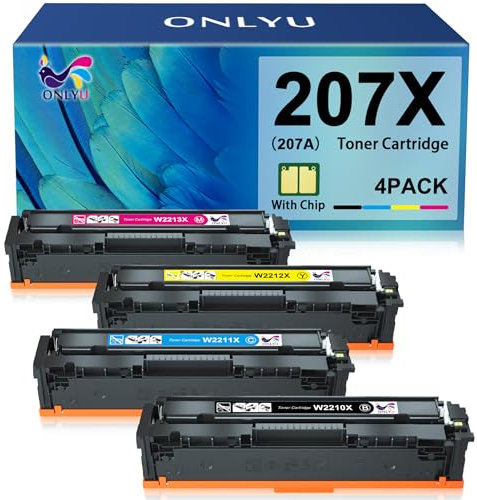 ONLYU 207X 207A Toner Mit Chip Kompatibel für HP 207A 207X für HP Color Laserjet Pro MFP M283fdw Toner Schwarz M255dw M282nw M283fdn M255nw W2210X W2211X W2212X W2213X M283 M255 4er-Pack