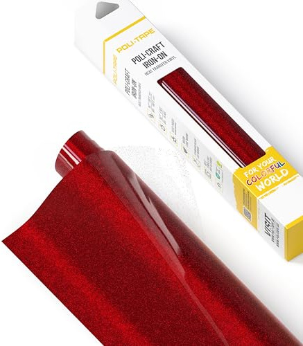 POLI-FLEX® PEARL GLITTER® - Glitzerfolie für Textilien – Flexfolie mit Glitter-Effekt zum Aufbügeln, Plotterfolie für DIY Shirts, Rot, 30,5 cm x 61 cm