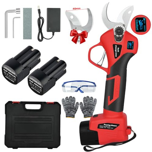 Forbici Potatura Elettriche - 40mm Cesoie Potatura Elettriche Professionali Con 2 16.8VV/2000 mAh Batteria - Forbici a batteria da potatura per potatura per Giardinaggio Albero da Frutta (red)