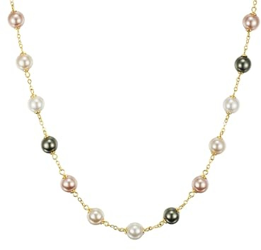 Lulu Jane Damen Kette aus Metall-Legierung mit rund Perle (synth.) ca. 10 mm Modeschmuckhalskette gelbgold