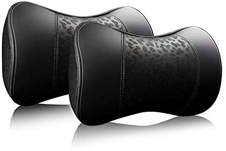 Carodi Auto Leder Nackenkissen, Nackenstütze Kissen, 100% Memory Foam Cervical Support, Komfortable Reise Auto Sitze und Home Office weiche Kissen, schwarz ein Set (2 Stück) (schwarz)