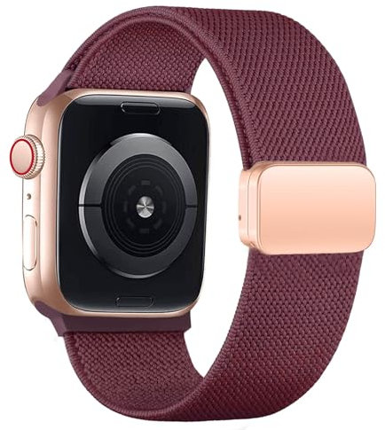 Cinturino Elastico Magnetico per Apple Watch 44mm 45mm 49mm 42mm Donne Uomini,Cinturini di Ricambio in Nylon intrecciato Banda sportiva per iWatch ultra 2 Serie 9/8/7/6/5/4/3/2/SE,Rosso vino