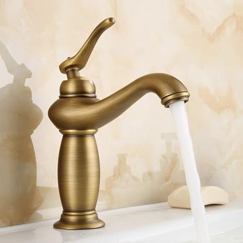 Rubinetto per Lavabo Antico Rubinetto Lavandino Bagno Retro Caldo e Freddo A 1 Foro G1/2 Rubinetto Ottone,antico