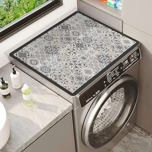 Nouiroy Alfombrilla protectora contra el polvo para lavadora y secadora de flores, para lavadora, creativa, de secado rápido, absorbente, para cocina, cuarto de lavado (rejilla gris, 23.6 x 23.6