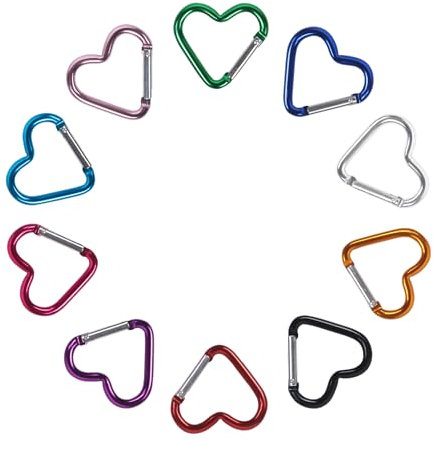 Qaziuy 10er-Pack Aluminium-Karabiner Herz Clip Klein Schraubkarabiner Herz Schlüsselanhänger Bunt für Camping, Wandern, Angeln