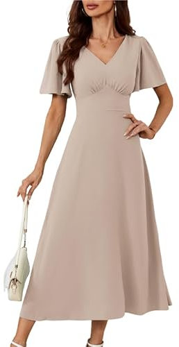 GRACE KARIN Ladies Flowy Wedding Guest Mini Dress Elegant Summer Flowy Short Sleeve Chiffon Dress Apricot XXL