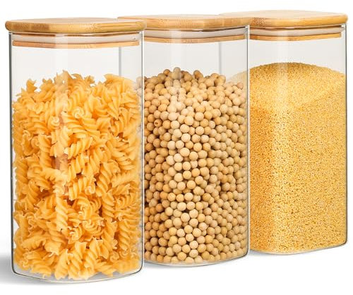 Juego De 3 Frascos De Vidrio Con Tapa De 1500 Ml, Botes Cristal Cocina Almacenaje En La Cocina De 20 Cm De Altura, Adecuados Para Pasta, Harina, Arroz Y Legumbres