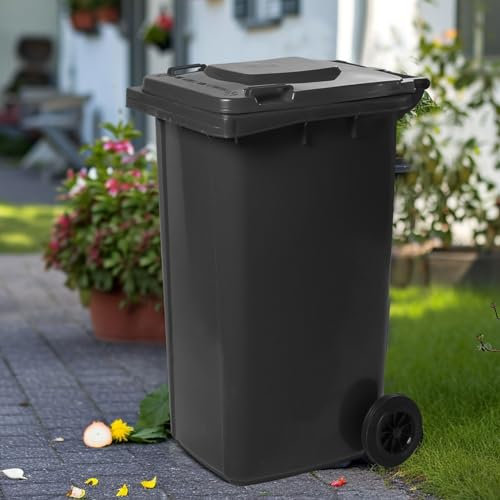 2mGoods Müllbehälter 120 Liter, Mülltonne 240 Liter, Abfalltonne Grau&Schwarz&Blau, Extra Starker Kunststoff, Vollgummiräder, Müllgroßbehälter mit Deckel 2er Pack, 3er Pack (Graphit, 120L)