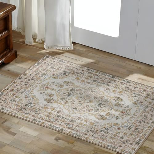 TALETA Fussmatte Innen waschbar, Fußmatte rutschfest, Kleiner Teppich dünn, Vintage Bettvorleger, Teppich für Ecke, Küche - braun, 50 x 80 cm